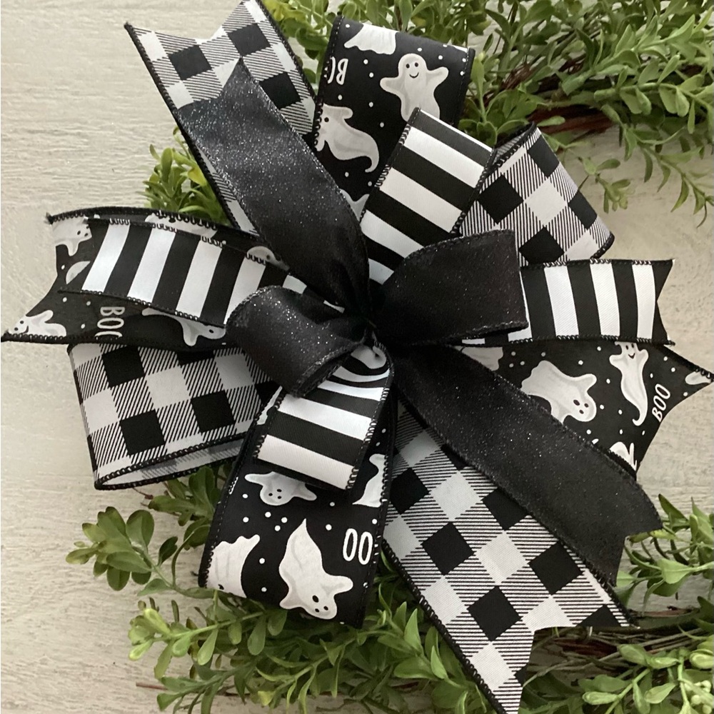 Black and White Ghost Halloween Bow